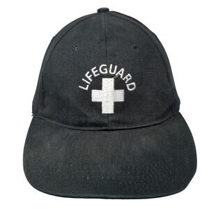 Lifeguard Fitted Baseball Hat Solid Black One Size Embroidered 6 Panel